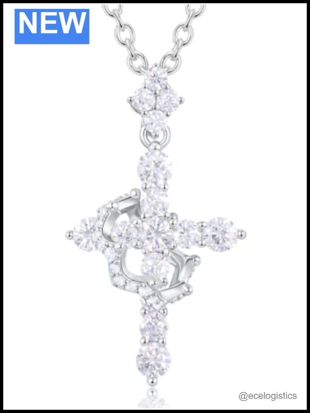 Moissanite Cross Crown Necklace Sterling Silver 14K Gold Vermeil